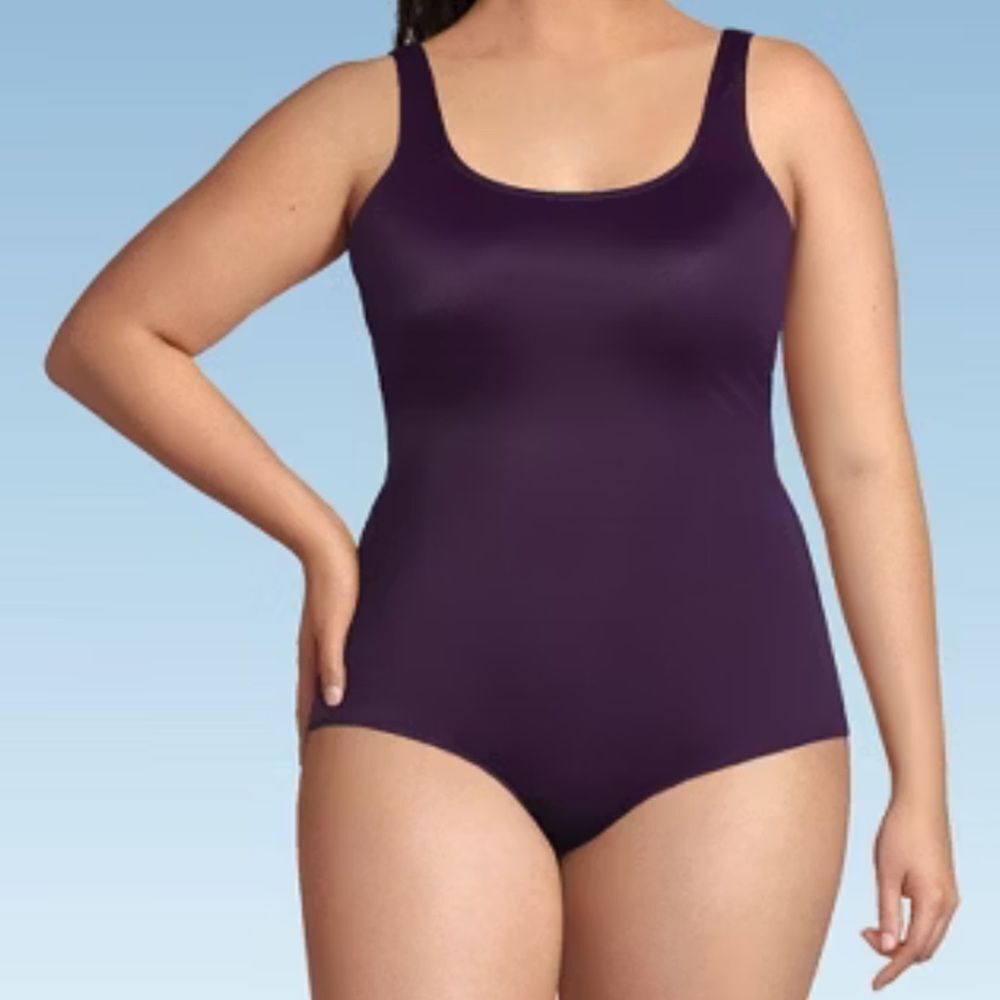 Land’s End Plus size Tuggless Tank One piece swim soft cup Blackberry 18W DD